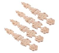 Disttocate 4 PièCes Bois Sculpté Appliques RéTro Rond Sculpture sur Bois DéCalcomanie Non Peint Meubles Armoire DéCoration Murale Artisanat