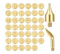 Disttocate Ensemble de 43 Embouts de Pyrogravure, Comprenant des Embouts en Lettre, Chiffre et Symbole, en Or et en Cuivre pour L'Artisanat de L'Embossage et de la Gravure sur Bois.