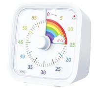 Disttocate Minuteur visuel de 60 minutes avec étui de protection, disque arc-en-ciel, outil de gestion du temps de compte à rebours silencieux, blanc