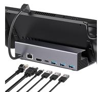 Diswoe 6 en 1 Dock Steam Deck, Docking Station Compatible avec Steam Deck/ROG/Ally/Legion Go S, HDMI 2.0 4K@60Hz, 100 Mbps Ethernet, Trois Ports USB-A 3.0, Port USB-C
