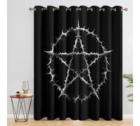 DITHYRAM Rideau Gothique Occultant Motif étoile Noir Rideaux Chambre Salon Cuisine 140 x 245 cm, Oeillets Rail Rideaux Occultants Thermique