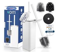 DITI Brosse WC Blanc, Brosse en Silicone Toilettes WC Acier Inoxydable Incluant 2 Têtes de Brosse, Balai WC Carré Autoportant pour la Salle de Bains