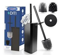 DITI Brosse WC Noir, Brosse en Silicone Toilettes WC Acier Inoxydable Incluant 2 Têtes de Brosse, Balai WC Carré Autoportant pour la Salle de Bains