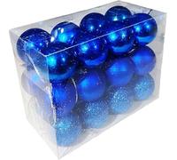 DITK-U 24 pièces Boules d'arbre de Noël 3cm Matt Glitter Boules de Noël Petites Boules suspendues résistantes à la Rupture pour Les Ornements d'arbre en Plein air pour la décoration de Noël (Bleu)