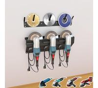 DITKOK Support mural 2 en 1 pour meuleuse d'angle Bosch, Makita, Einhell avec crochet de suspension et support de disque, support de meuleuse d'angle avec 3 compartiments pour polisseuse