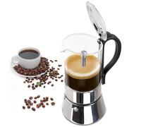 DITOSH 6 Tasse Verre Transparent Moka Cuisinière en Acier Inoxydable non Enrobée Espresso Cafetières Italiennes Mocha Greca Machine Café Cuisinières à Induction Classiques Home Camping 350ml
