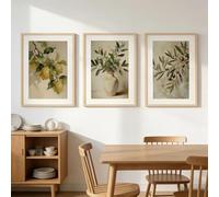 Dittelle Affiche imprimée style champêtre rétro : branche d'olivier, vase, feuille de citronnier, peinture végétale rétro, décoration murale simple (40 x 60 cm/3 pièces sans cadre)