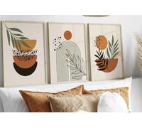 Dittelle Affiche murale bohème à motifs botaniques, style abstrait mi-siècle, avec lignes de feuilles, idéale pour la chambre, le couloir ou le bureau (50 x 70 cm / 3 pièces sans cadre)