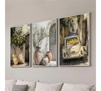 Dittelle Affiche murale sur toile représentant un paysage rétro méditerranéen grec avec des citronniers, des orangers et des oliviers (50 x 70 cm / 3 pièces sans cadre)