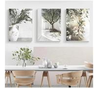 Dittelle Affiche sur toile vert olive, motif arbre et feuilles, décoration murale, architecture ancienne italienne (30 x 40 cm x 3 / sans cadre)