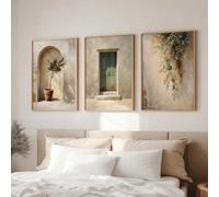 Dittelle Affiches murales méditerranéennes, décoration de cour de villa italienne, salon beige neutre, art d'olivier et de porte de campagne (60x80cm/3 pièces sans cadre)