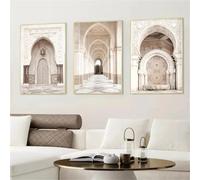 Dittelle Affiches sur toile beige représentant une architecture islamique arabe, style Maroc, avec une porte, pour une décoration intérieure moderne (50 x 70 cm / 3 pièces sans cadre).