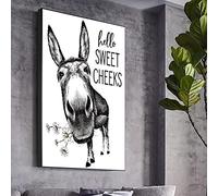 Dittelle âne drôle avec marguerite toile peinture mur art bonjour doux joues citations noir et blanc art animal affiche imprime décor à la maison 40 x 60 cm sans cadre