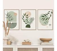 Dittelle Boho Sauge Plantes Vertes Affiche Impression Chambre Décor Abstrait Géométrique Mur Art Toile Peinture Mur Photos pour La Décoration Intérieure 60x80cm-3 Pièces Sans Cadre