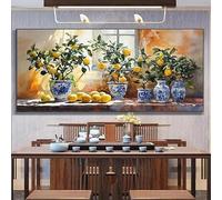 Dittelle Citrons et limes dans des pots de fleurs bleus et blancs - Peinture sur toile bohème botanique - Décoration intérieure - Affiche - Impression sur toile (30x60cm/sans cadre)