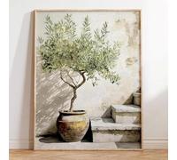 Dittelle Décoration murale représentant un olivier méditerranéen, affiche rustique italienne, œuvre d'art champêtre aux tons neutres, décoration pour le salon (40 x 60 cm/sans cadre)