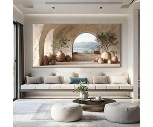 Dittelle Impression sur toile, art mural moderne sur toile représentant la mer Méditerranée et un olivier, sans cadre, pour la décoration du salon (80 x 160 cm/sans cadre)