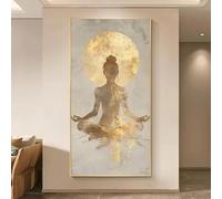 Dittelle Impression sur toile, Femme méditant en posture du lotus, silhouette de lune dorée, décoration murale pour studio de yoga ou chambre (30x65cm/sans cadre)