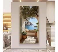 Dittelle Impression sur toile sur le thème de la côte méditerranéenne, arche verticale en pierre blanche, décoration murale pour village en bord de mer, olivier (20x40cm/sans cadre)