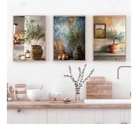 Dittelle Italie Branches d'olivier Feuilles Architecture Peinture sur toile Art mural minimaliste scandinave Affiches Impressions Décoration (20x30cmx3/cadre intérieur)