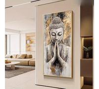 Dittelle Tableau abstrait moderne de Bouddha - Peinture de Bouddha adaptée à une décoration murale sur toile pour le salon, affiche spirituelle zen pour la méditation (45x90cm/cadre intérieur)
