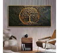 Dittelle Tableau abstrait moderne représentant l'Arbre de Vie doré sur toile, idéal pour la décoration du salon ou de la chambre (60 x 120 cm/sans cadre)