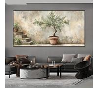 Dittelle Tableau abstrait moderne représentant un olivier en pot, impression sur toile réaliste avec motif de verdure, idéal pour la décoration du salon (60 x 120 cm/sans cadre)