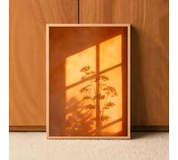 Dittelle Tableau abstrait sur toile représentant une plante à l'ombre d'une fenêtre, couleur jaune, style minimaliste, idéal pour la décoration du salon (40 x 60 cm, sans cadre).