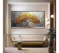 Dittelle Tableau décoratif mural texturé représentant un arbre doré, impression sur toile, affiche, décoration pour le salon, impression à plat (60 x 120 cm/cadre intérieur)
