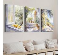 Dittelle Tableau en trois panneaux représentant un jardin de citronniers sur la côte amalfitaine, paysage de villa méditerranéenne, décoration murale pour la maison (30 x 45 cm / 3 pièces sans cadre)