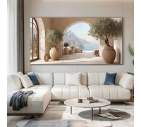 Dittelle Tableau moderne sur toile représentant la mer côtière et des oliviers - Impression sur toile méditerranéenne sans cadre pour la décoration du salon (90x180cm/sans cadre)
