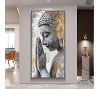 Dittelle Tableau mural sur toile dorée représentant un visage de Bouddha en prière, statue de Bouddha spirituelle zen, pour la décoration d'une salle de yoga et de méditation (40 x 80 cm/sans cadre)