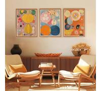 Dittelle Tableau sur toile abstrait rétro coloré, style exposition, idéal pour le salon ou la chambre (40 x 60 cm x 3 / cadre intérieur)