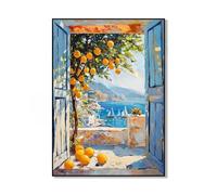 Dittelle Tableau sur toile « Fenêtre méditerranéenne moderne avec citronniers », affiche sans cadre représentant des citronniers côtiers pour la décoration du salon (50 x 70 cm).