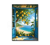 Dittelle Tableau sur toile représentant une fenêtre méditerranéenne moderne avec des citronniers, affiche sans cadre représentant des citronniers côtiers pour la décoration du salon (30 x 45 cm).