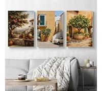 Dittelle Tableau sur toile représentant une vue côtière méditerranéenne, style rétro italien, villa avec jardin de grenadiers, affiches et impressions d'art mural (50 x 75 cm x 3 / cadre intérieur)