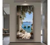 Dittelle Tableau sur toile représentant une vue de la mer Méditerranée avec des bateaux, impression d'art mural sur toile, pour la décoration du salon, de la chambre à coucher (60x120cm/ sans cadre)