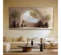 Dittelle Tableau sur toile style arche méditerranéenne moderne, impression minimaliste sans cadre représentant des oliviers pour la décoration du salon (80 x 160 cm/sans cadre)