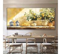 Dittelle Toile abstraite moderne représentant un vase à citrons, nature morte murale jaune et bleue vibrante, encadrée, décoration de cuisine citronnée (75 x 150 cm/cadre intérieur)