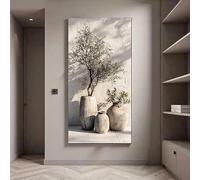 Dittelle Toile imprimée style méditerranéen, olivier dans des vases en pierre rustiques, lumière du soleil tamisée, décoration murale neutre (25 x 50 cm/sans cadre)