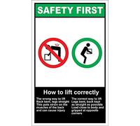 Diuangfoong Panneau métallique en aluminium OSHA/ANSI How To Lift Correctly Safety First 15,2 x 30,5 cm
