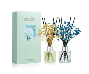 DIUFJAG Freesia/Thé Blanc au Jasmin Diffuseur de Parfum avec 16 Bâtonnets,Fleurs Diffuseur Bâtonnets Pr Maison,Chambre,Salon,Salle de Bain,Bureau 2x50ml