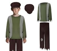 DiULi 3 Pièces Déguisement Victorien Enfant, Déguisement Enfant Pauvre 19e Siècle, Tenue Epoque Victorienne Garçon, Déguisement Orphelin Victorien Enfant, Uniforme de Ramoneur, 3PCS-S