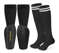 DiULi 3PCS Protège-Tibias Enfant avec Manchons et Chaussettes, Coque PE Dure et Mousse EVA Amortissante, Léger Respirant, Protection Impact pour Football Rugby Hockey Entraînement Match, Nior-S