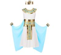 DiULi Costume de Déguisement Cléopâtre pour Enfants Filles,Robe Princesse Égyptienne pour Fille avec Ceinture à Décoratives, Idéal pour Anniversaire, Carnaval et Jeux de Rôle,150CM