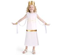 DiULi Costume Grec Fille Robe Déesse Grecque avec Bracelet et Diadème, Taille Élastique Ajustable pour Halloween, Carnaval, Fêtes Déguisées, Tenue Déesse Antique pour Filles 110cm