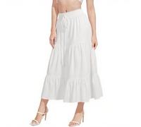 DiULi Jupe Longue Femme Blanc Évasée Haute Taille - Jupe Bohème Légère Été Plage Vacances Robe Longue Femme - M