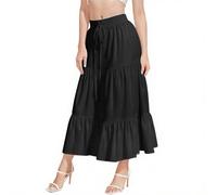 DiULi Jupe Longue Femme Noir Évasée Haute Taille - Jupe Bohème Légère Été Plage Vacances Robe Longue Femme - L