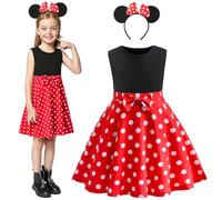 DiULi Robe à Pois pour Enfant Fille avec Bandeau de Souris Mignon,Robe de Princesse Cadeaux Adaptés Aux Filles,pour Anniversaire Fete Halloween Carnaval, 120