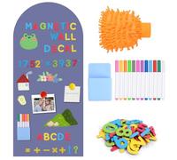 DiULi Tableau Magnetique Mural Enfant, 44.5x100cm, Bleu | Tableau Aimanté 2 en 1 Autocollant, Kit Complet avec 12 Marqueurs Craie Liquide, Apprentissage